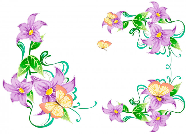 Обои картинки фото векторная графика, бабочки, цветы