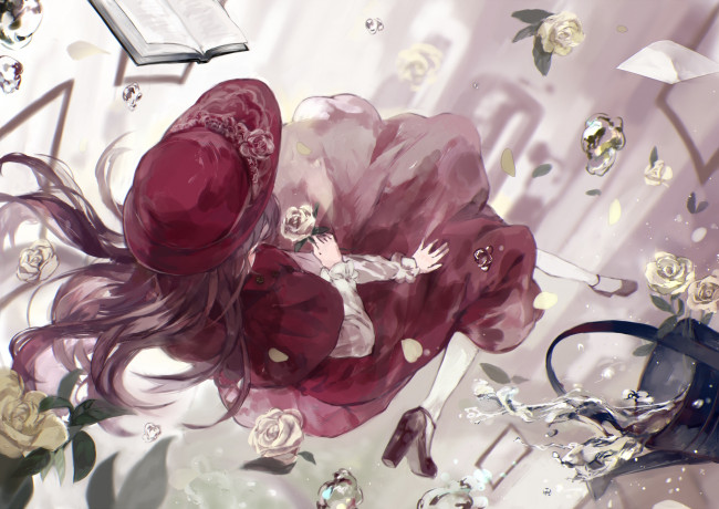 Обои картинки фото аниме, unknown,  другое, девочка, розы