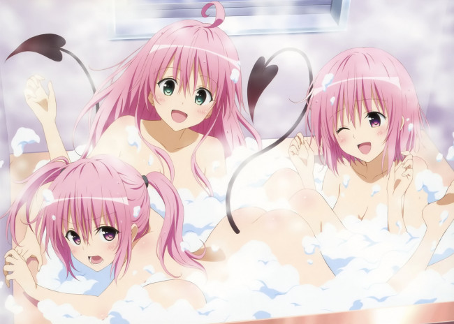 Обои картинки фото аниме, to love ru, фон, взгляд, девушки