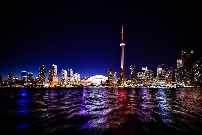 Обои картинки фото города, торонто , канада, вода, вечер, огни