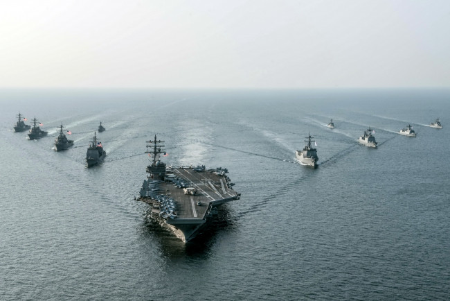 Обои картинки фото корабли, авианосцы,  вертолётоносцы, флот, армия, оружие, uss, ronald, reagan