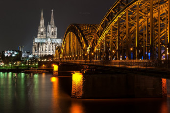 Картинка города кельн+ германия собор вечер мост