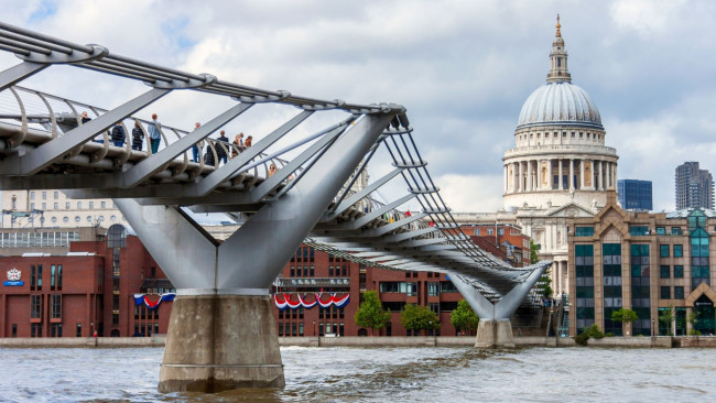 Обои картинки фото города, лондон , великобритания, собор, мост, река