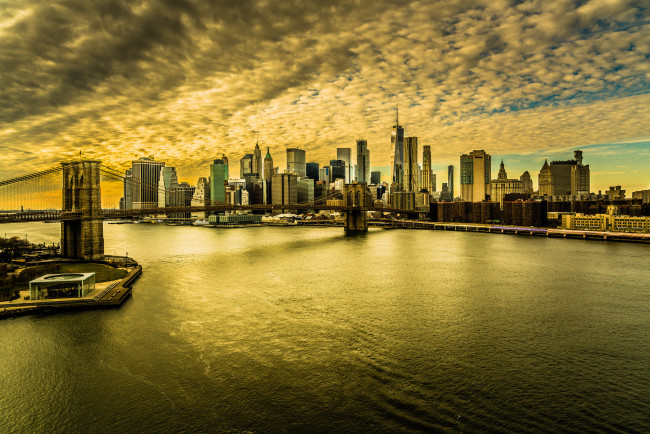 Обои картинки фото brooklyn bridge and the downtown district, города, нью-йорк , сша, простор