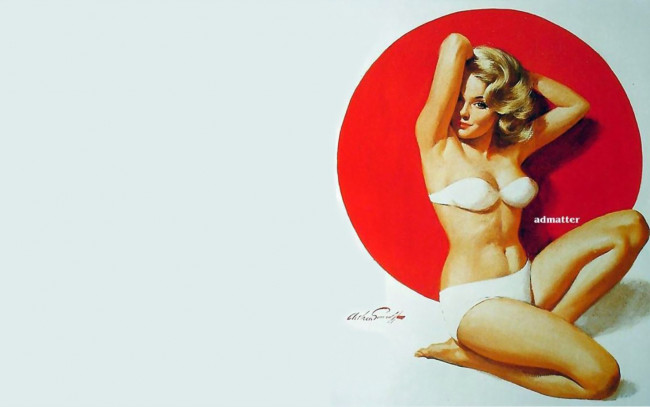 Обои картинки фото рисованное, arthur saron sarnoff, девушка, пин-ап, блондинка, круг, купальник