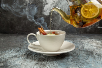 Картинка еда напитки +чай заварник чай корица лимон пар