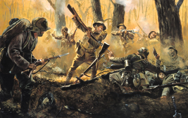 Обои картинки фото рисованное, армия, солдаты, война, лес