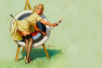 Картинка рисованные люди девушка блондинка стрелы мишень ситуация