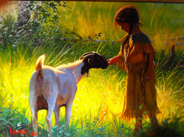 Обои картинки фото mark, keathley, рисованные, коза, индеанка