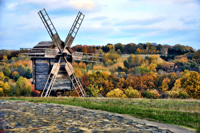 Обои картинки фото разное, мельницы, лопасти, осень