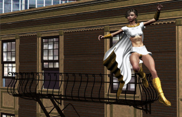 Картинка 3д графика fantasy фантазия девушка дом полет