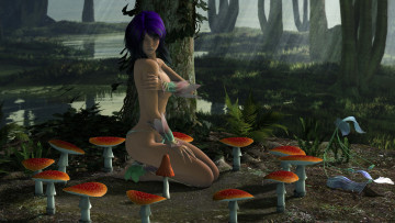 Картинка 3д графика people люди лес грибы девушка