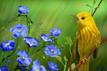 Картинка рисованные животные +птицы цветы птица