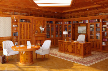 обоя интерьер, кабинет,  библиотека,  офис, книги, картина, мебель, кресла, компютер, стол, кресло, стиль, класика, interior, office