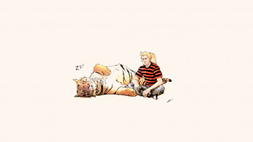 Картинка рисованные минимализм рисунок парень тигр дружба