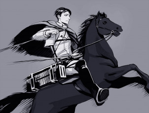 Картинка аниме shingeki+no+kyojin леви лошадь