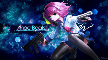 Картинка аниме angel+beats взгляд фон девушка оружие