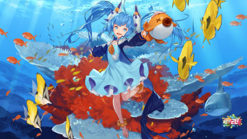 Картинка аниме животные +существа девочка рыбки