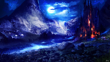 Картинка фэнтези пейзажи фантастика арт ночь луна небо