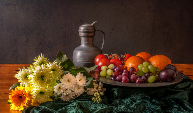 Обои картинки фото еда, натюрморт, фрукты, кувшин