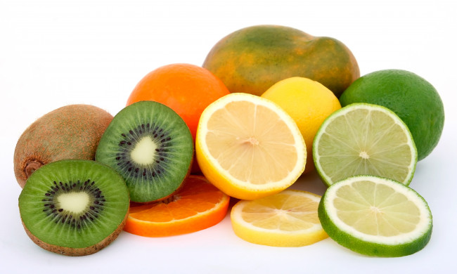 Обои картинки фото еда, цитрусы, фрукты, киви, апельсин, лимон, лайм, манго