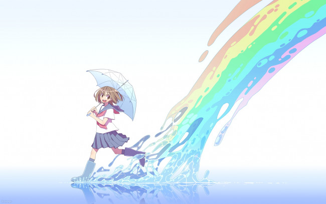 Обои картинки фото аниме, unknown,  другое, радуга, девочка, зонт