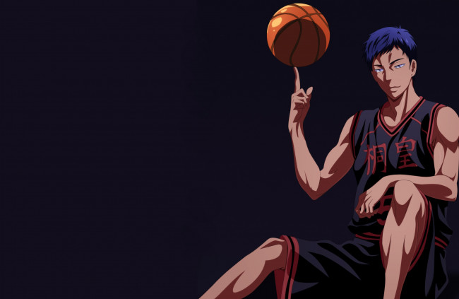 Обои картинки фото аниме, kuroko no baske, баскетбол, аомине, дайки, мяч