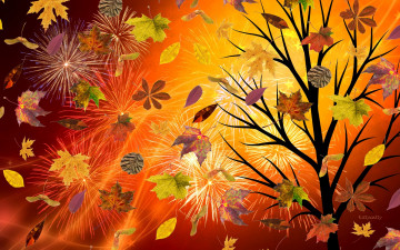 обоя векторная графика, природа , nature, осень, салют, деревья, фон, листья