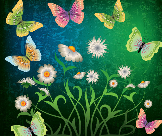 Обои картинки фото векторная графика, животные , animals, цветы, бабочки