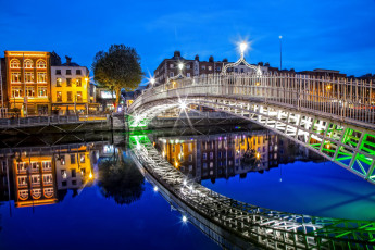 Картинка города дублин+ ирландия река мост огни вечер
