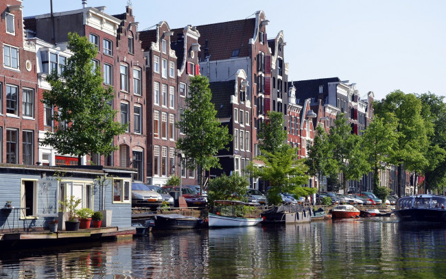 Обои картинки фото города, амстердам , нидерланды, лодки, канал