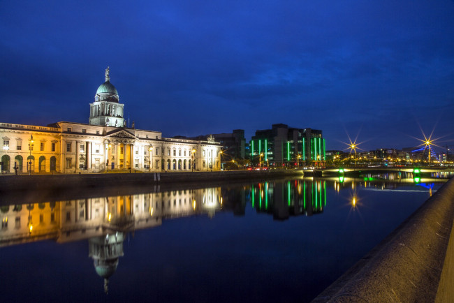 Обои картинки фото города, дублин , ирландия, огни, вечер, река