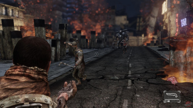Обои картинки фото видео игры, afterfall,  insanity, человек, оружие, монстры, город, дорога