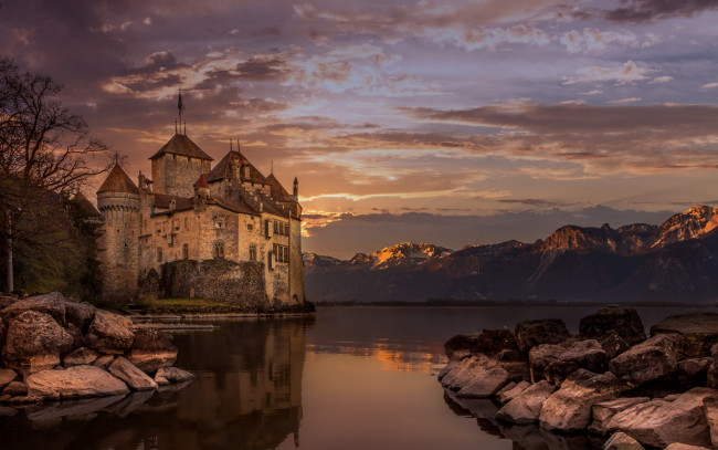Обои картинки фото chateau de chillon, switzerland, города, шильонский замок , швейцария, chateau, de, chillon