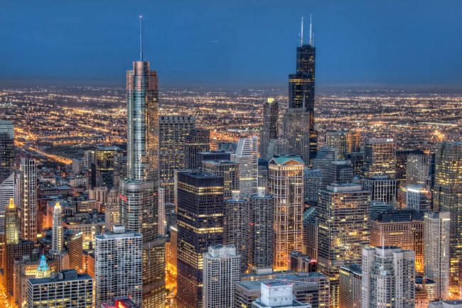 Обои картинки фото chicago, города, Чикаго, сша, здания, небоскрёбы, ночной, город