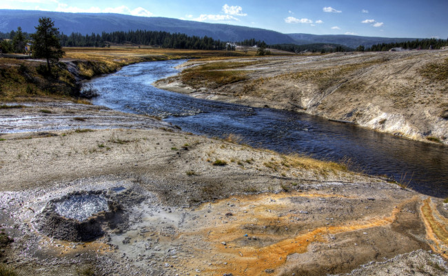 Обои картинки фото yellowstone, national, park, природа, реки, озера, холмы, лес, река