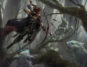 Картинка фэнтези красавицы+и+чудовища лучник воин девушка атака волки лес