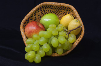 Картинка еда фрукты +ягоды яблоки лимоны виноград