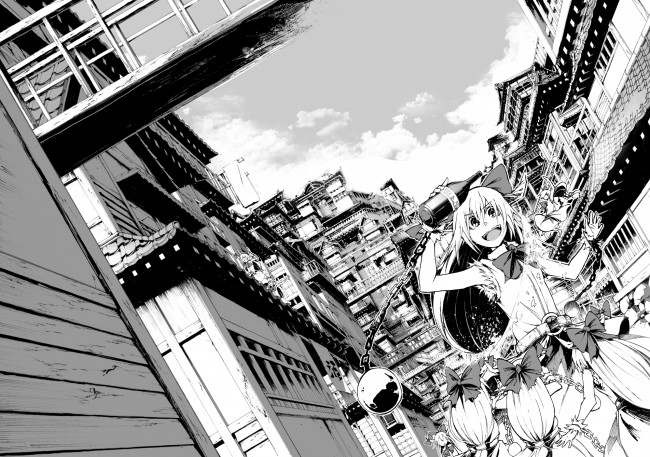 Обои картинки фото аниме, -weapon,  blood & technology, бутылка, улица, девушка, монохромное, арт