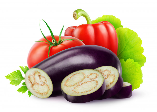 Обои картинки фото еда, овощи, перец, помидор, баклажаны