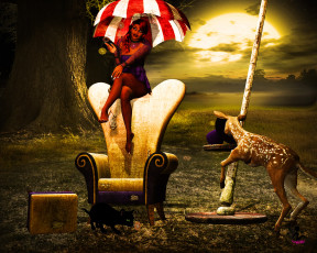 Картинка 3д+графика существа+ creatures халк кресло взгляд фон зонтик олень
