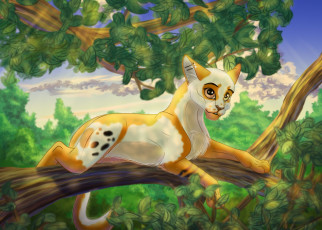 Картинка рисованное животные +коты взгляд кот ветка