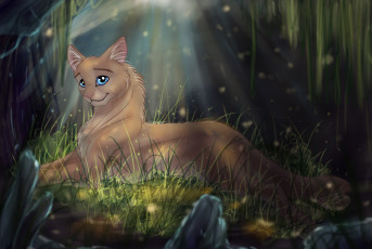 Картинка рисованное животные +коты взгляд лес фон кот