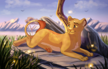 Картинка рисованное животные +львы взгляд лев