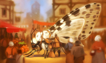 обоя gaudibuendia, рисованное, животные,  бабочки, транспорт, люди, улица, бабочка