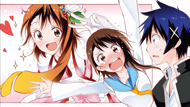 Обои картинки фото аниме, nisekoi, девушки, взгляд, фон