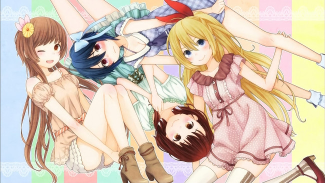 Обои картинки фото аниме, nisekoi, девушки, взгляд, фон