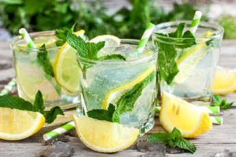 Картинка еда напитки мята лимонад стаканы доски трубочки напиток лед лимон