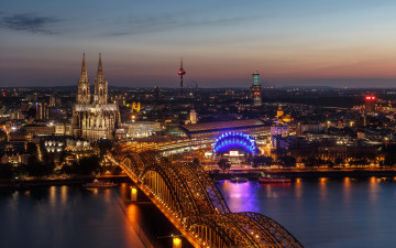 Картинка города кельн+ германия река мост вечер огни