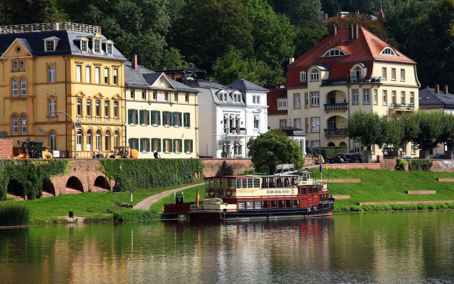 Обои картинки фото города, гейдельберг , германия, теплоход, река